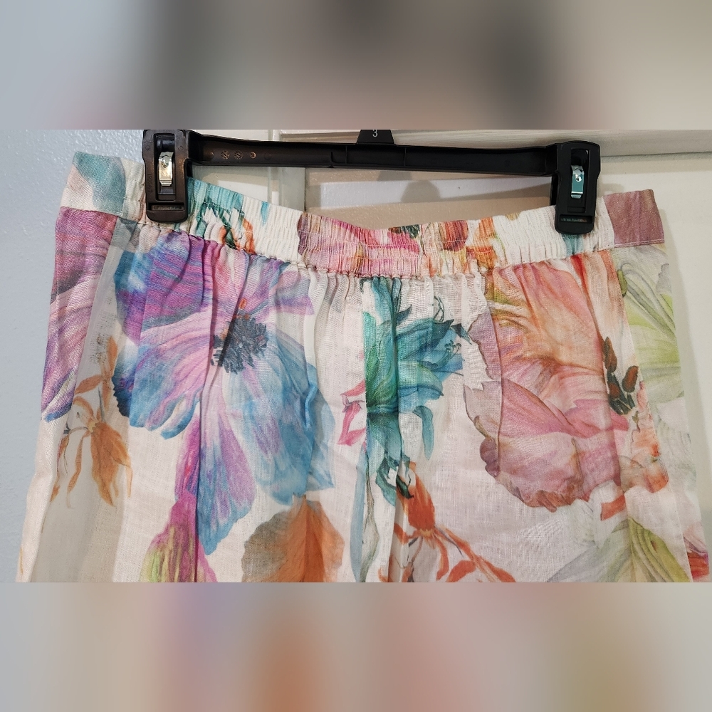 Women's 120% Lino Floral Linen Pants, Size 48 (XL) - Picture 8 of 10